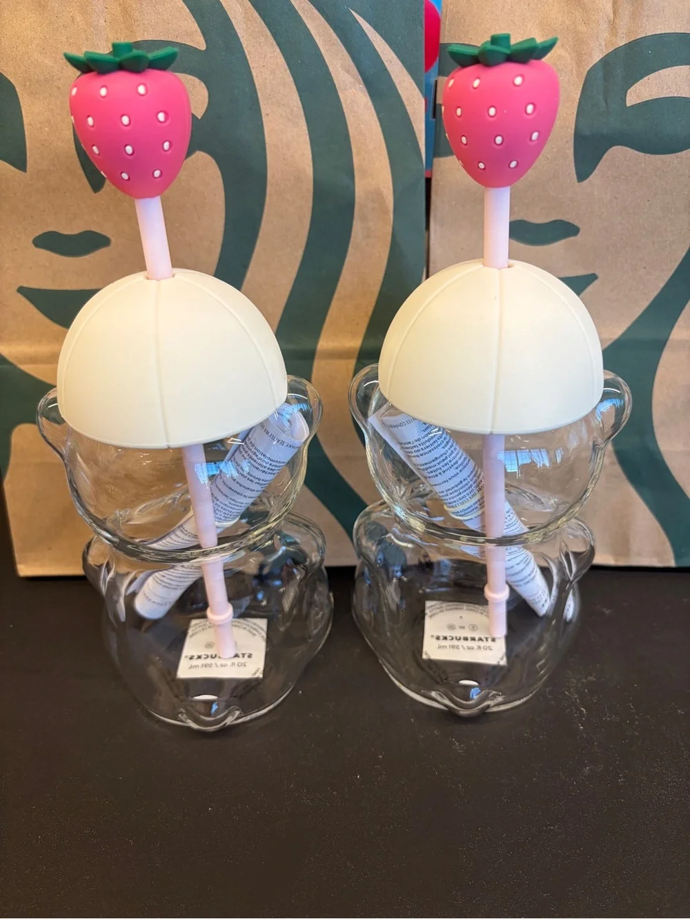 NWT 2pc Lot Summer 2026 Starbucks Bearista Bear Glass Cold Cup 20oz 591 ML